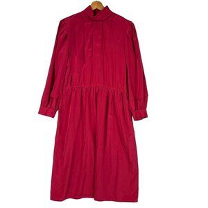Mihang Dark Pink Dress Midi Length Long Sleeves High Neck Pleats size 16 Retro